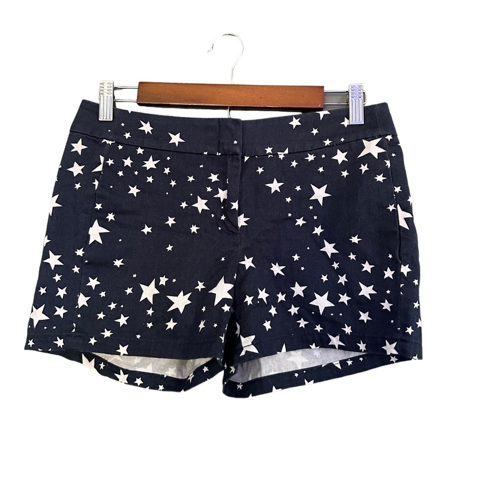 J Crew Blue White Stars all over print chino shorts Size Womens 0 100% Cotton